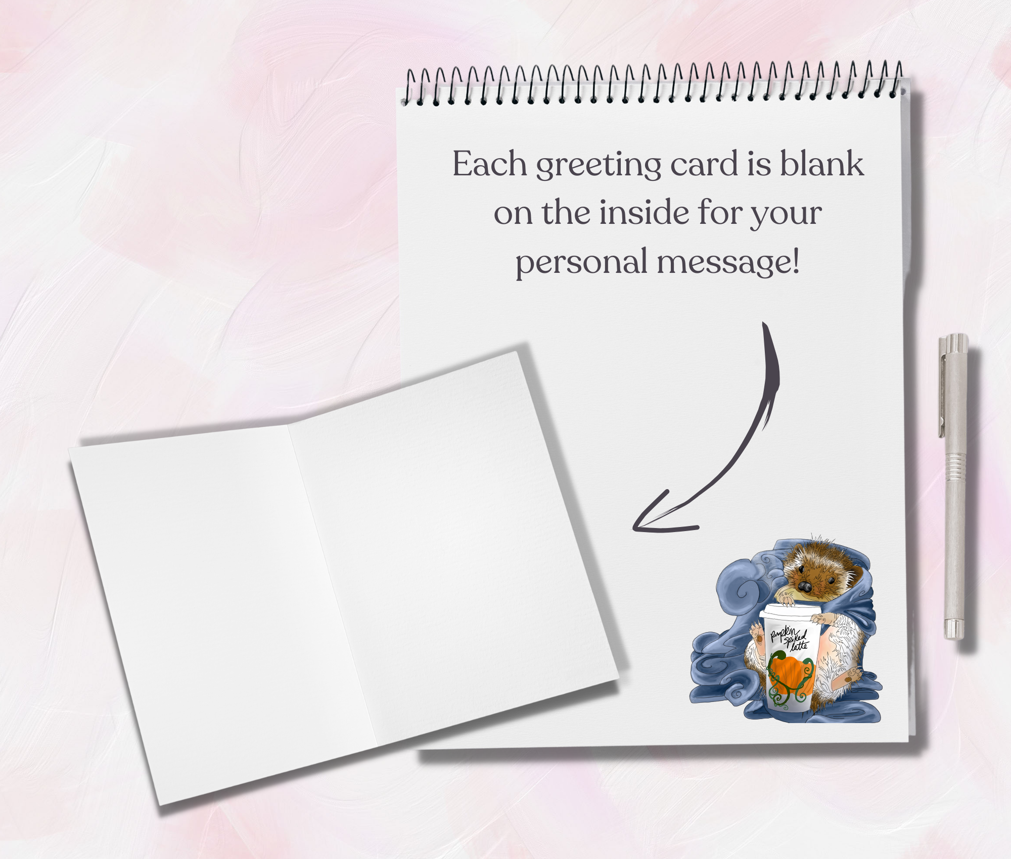 Kristin Bergene Creative LLC - Wholesale Season's Greetings Card - Hedgehog Latte Greeting Cards | Blank Inside, 5.5” x 4” 2