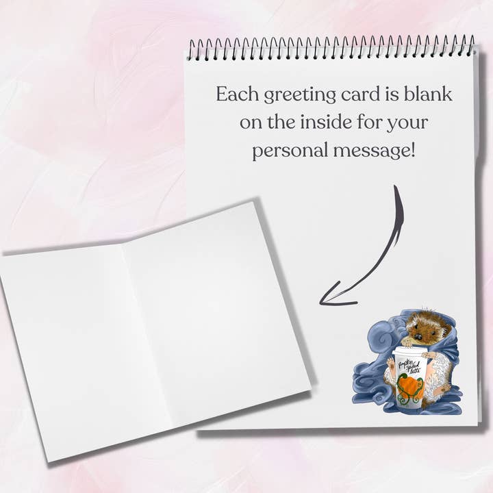 Kristin Bergene Creative LLC - Wholesale Season's Greetings Card - Hedgehog Latte Greeting Cards | Blank Inside, 5.5” x 4” 2