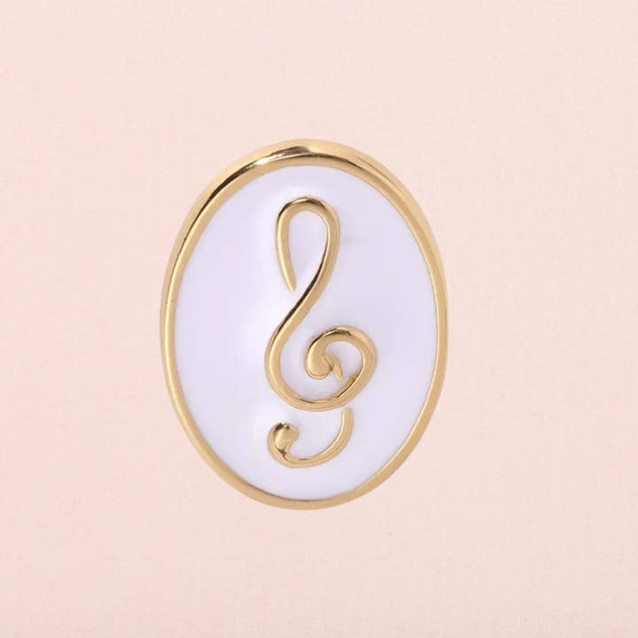 Magnifique Hearts - Wholesale Lapel Pin/Button - Elegant Gold & White Treble Clef Pin for Music Lovers