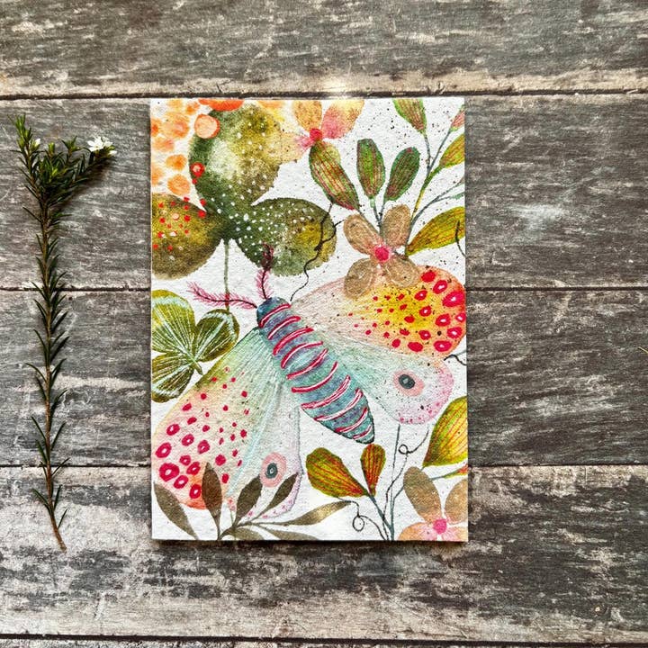 Erika's Whimsical Art – wholesale Birthday card – Plantable Seed Paper Birthday Moth Card, Blank Inside 3