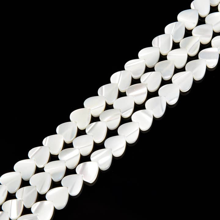 CRCBEADS - Wholesale Beads - Iridescent White Mother of Pearl MOP Shell Heart Beads 6mm to 12mm 15.5'' Strand1