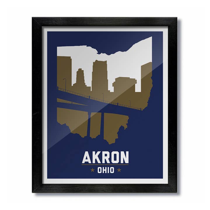 Blue Akron Skyline Print for wholesale by D&W Elements