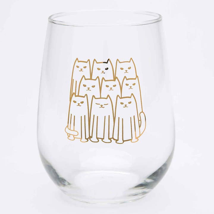 Counter Couture - Wholesale Wine glass - Cat Stemless Wine Glass - Gold Print1