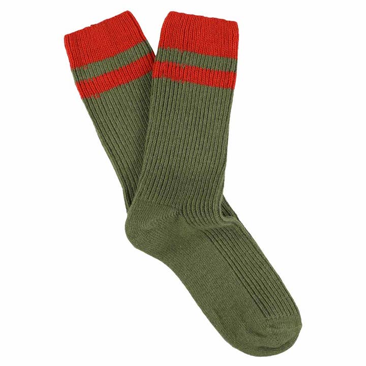 Cashmere Stripes Socks - Khaki / Strong Orange for wholesale by ESCUYER