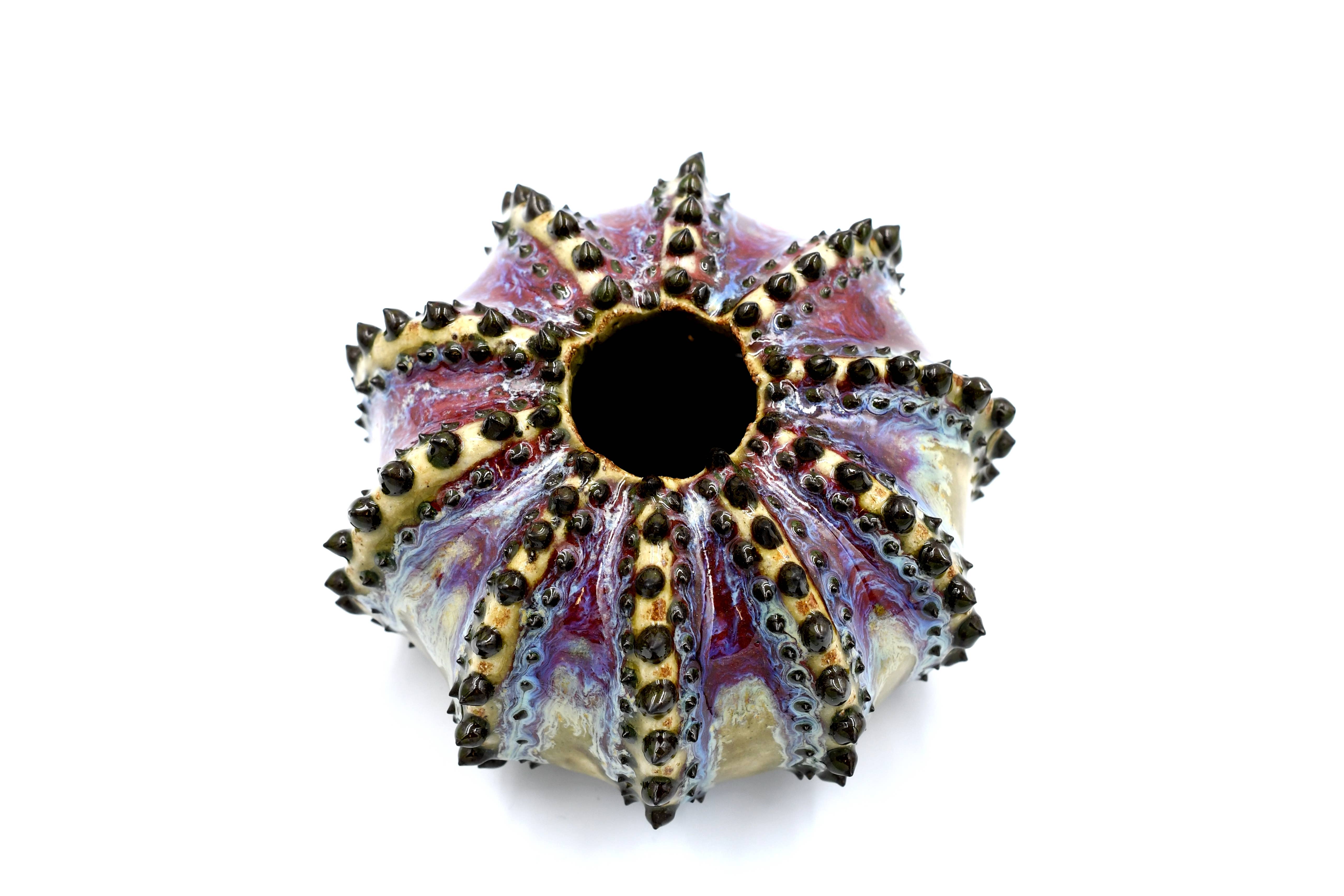 Art Floral Trading LLC - Wholesale Vase - SRI174EFFG SEA URCHIN VASE GREEN & PURPLE EFFECT2