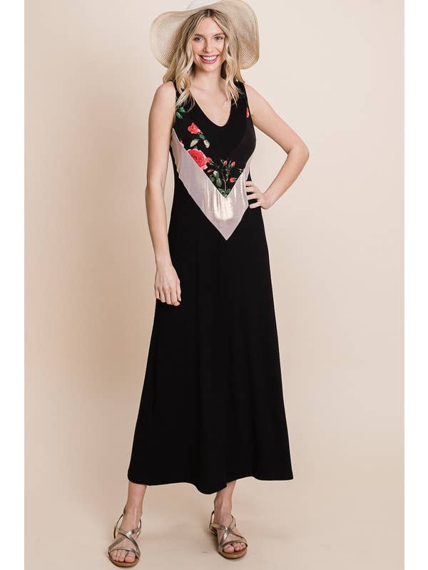Emerald Collection - Wholesale Dress - Women's - ETD-811 Floral Shimmer Contrast Maxi Dress