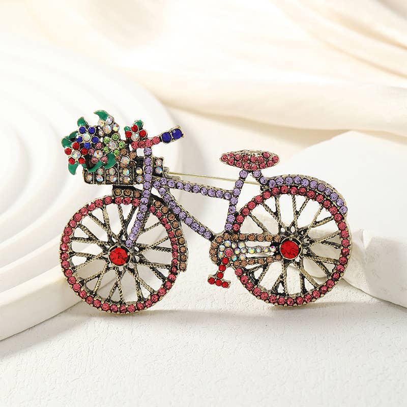 Tourtiwi - Wholesale Brooch - Colorful Rhinestone Flower Bicycle Brooch4