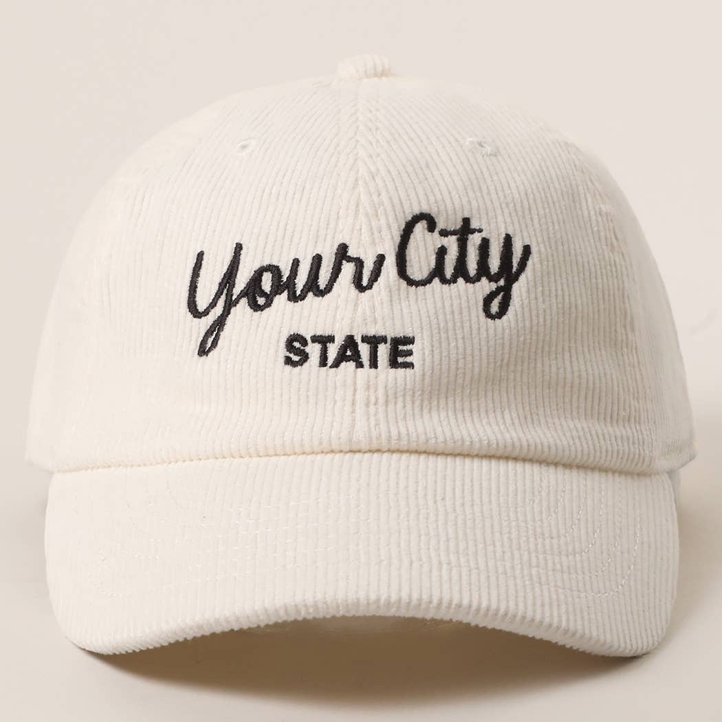 Custom Corduroy Embroidered Hat – Your City & State Design for wholesale on Faire5