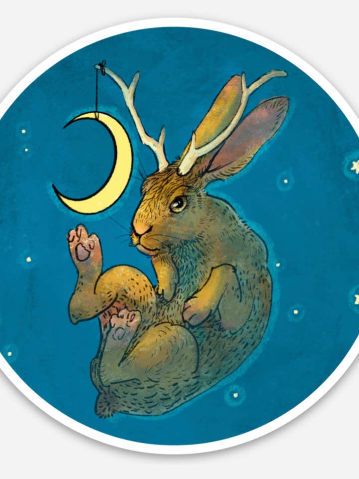 Jackalope moon sticker for wholesale by Underbrush Art