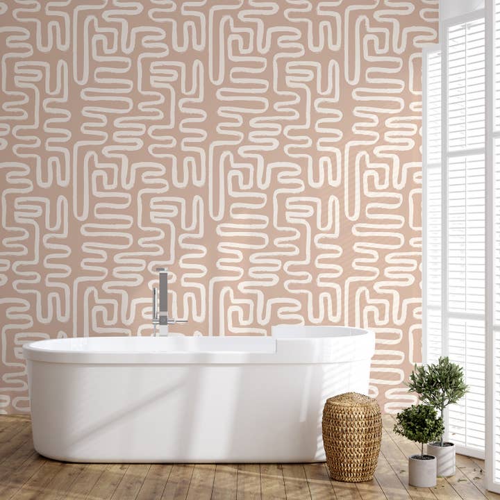 Pastel Boho Wallpaper, Abstract Brush Stroke Wall Mural for wholesale by SimurgWallArts