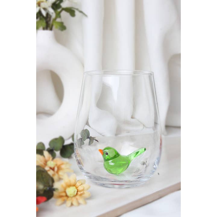Verre à boire oiseaux colorés, verre à vin sans pied, tasse oiseau pour la vente par Adamodart