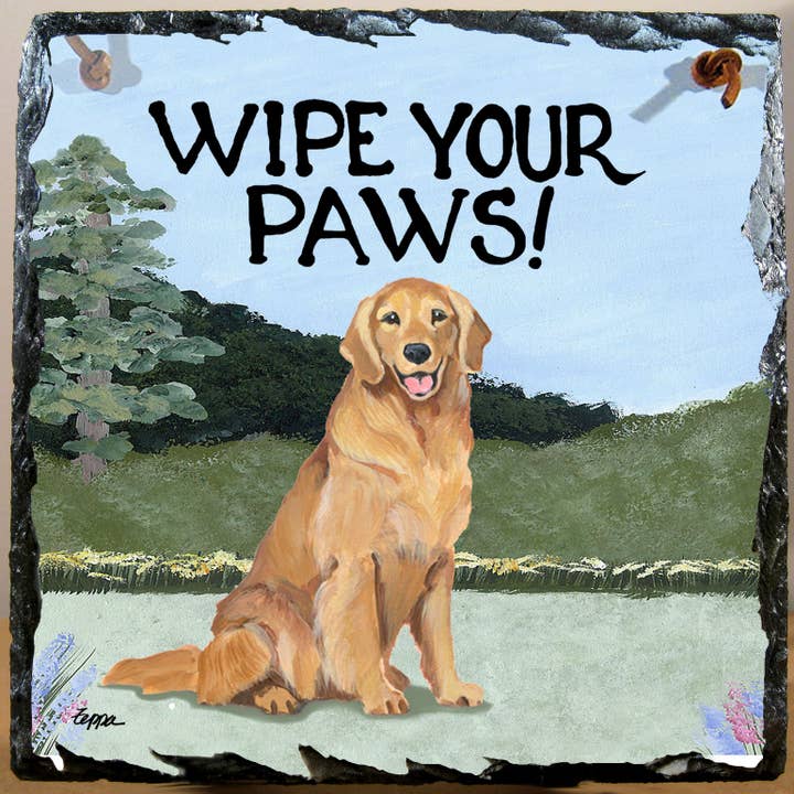 Zeppa Studios - Wholesale Sign - Golden Retriever Smiling Hanging Slate Tile