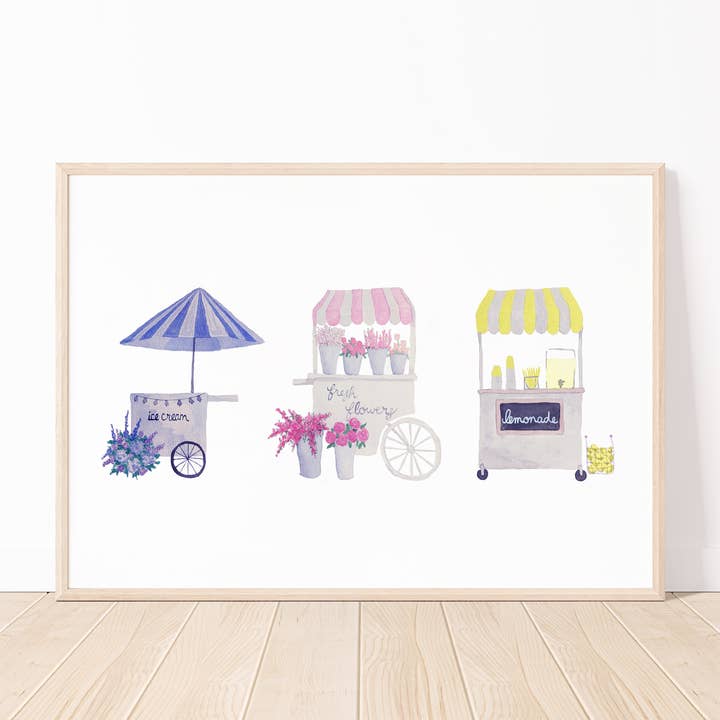 Impression artistique sur les chariots d'été pour la vente par White Clover Paper Co.