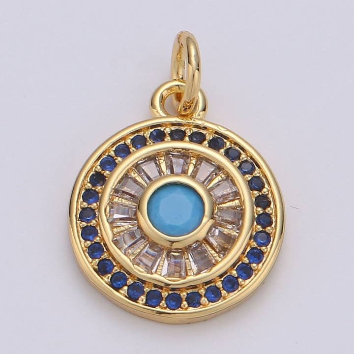 14k Gold Filled Charms, Micro Pave Sun Charms, Sun Jewelry, Cubic Zirconia Charms, Turquoise Cz Stone Charms D-625 for wholesale by Aim Eternal
