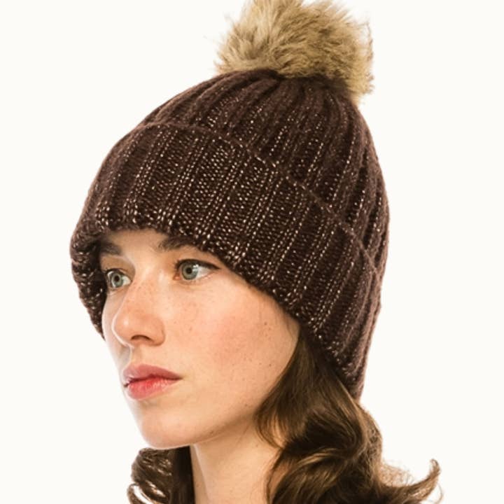 Ribbed Knit Metallic Lurex Sparkle Beanie with Pom Pom and other Purchase Wholesale beanie with pom. Free Returns & Net 60 Terms on Faire trending on Faire.