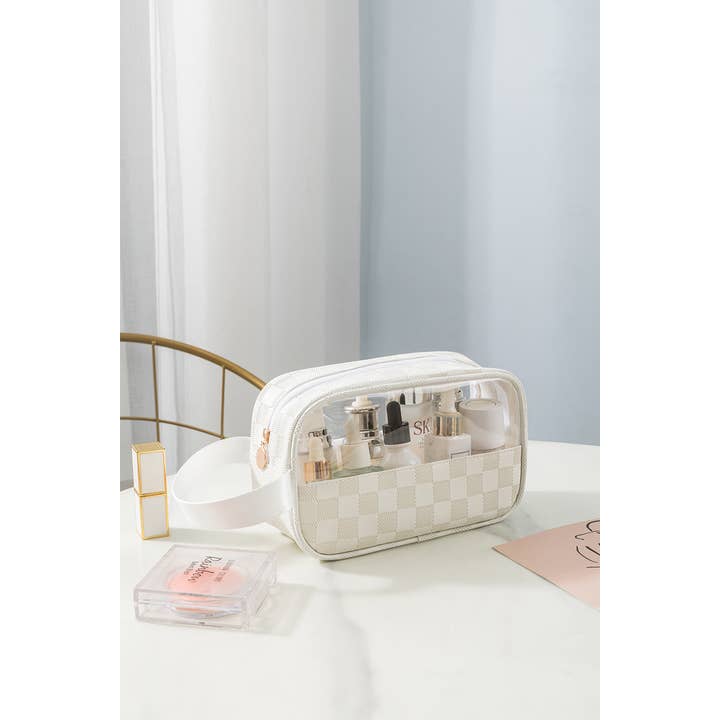 42POPS - Wholesale Makeup/Cosmetic Bag - , SI-26764 Checkered Clear Cosmetic Makeup Bag