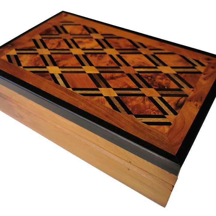 Handgemaakte houten burl box. 8,6 × 5,5 ingelegd sieraden/manchetknopen voor wholesale door BONGUSTOSTYLE