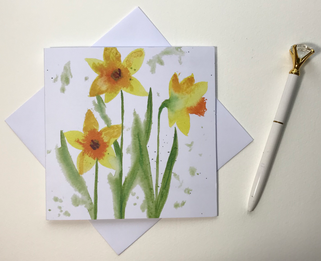 Elizabeth Amy Art - Wholesale Everyday Greeting Card - Daffodil Flower Watercolour Art Greetings Card Blank Inside1