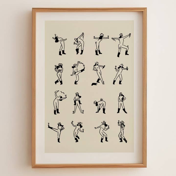Tumbleweed Design Studio - Wholesale Art Print - Wine Dancing Cowgirl Minimal Western Wall Art0