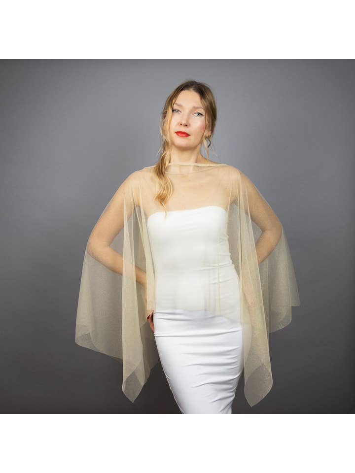 BridalSpain - Wholesale Cape - Women's - Gold and Black Tulle Wraps, Shrugs, and Capes1