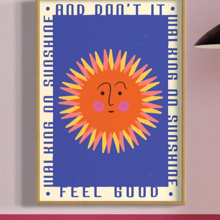 Walking on Sunshine retro Print for wholesale by Little Egret Design