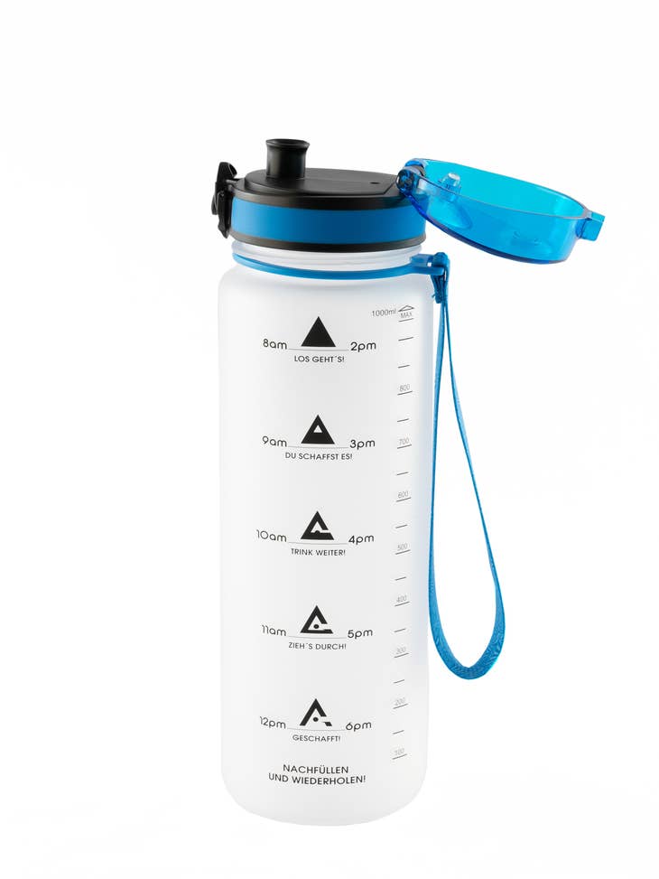 Botella de Agua Cristal 1 Litro con Marcador de Tiempo Funda y