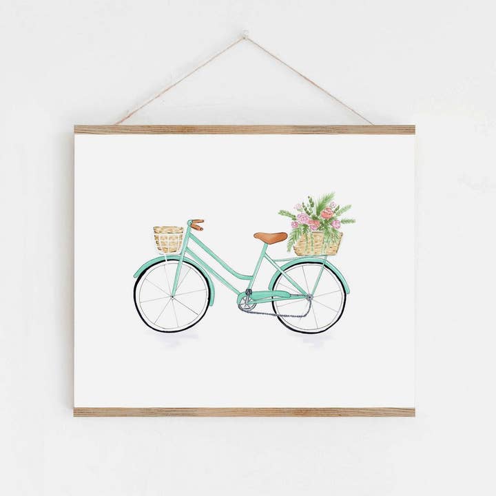 Impression d'art de vélo vert menthe pour la vente par Almeida Illustrations