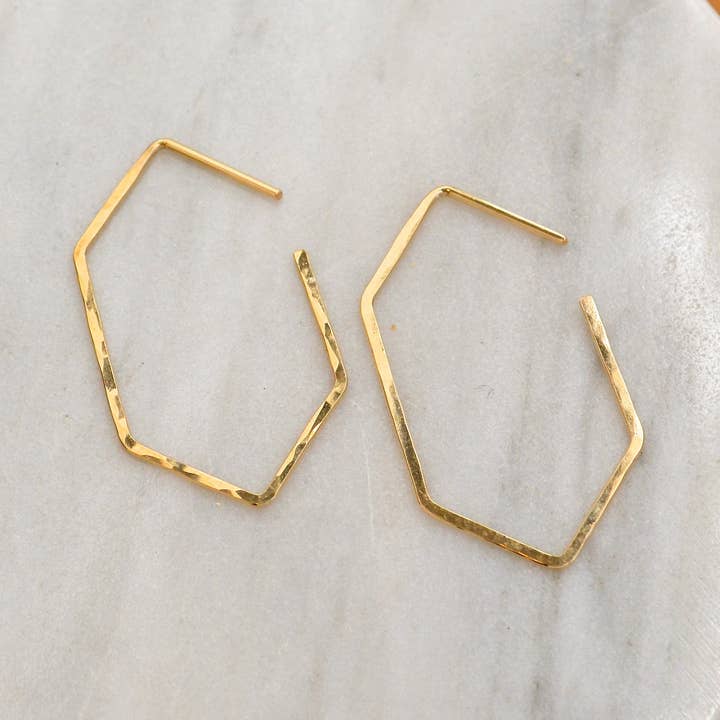 Brincos de Argola Bóia - brinco de argola hexágono geométrico martelado por atacado de Foamy Wader