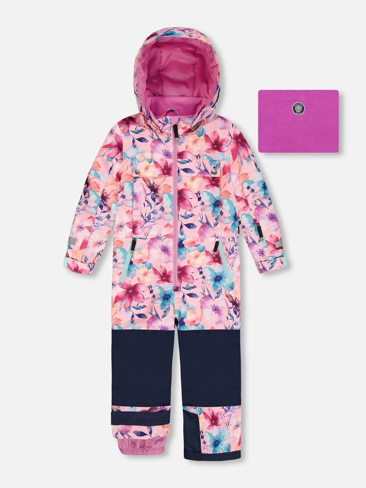Tuta da neve tecnica One-Piece stampa floreale acquerello rosa per la vendita all'ingrosso da parte di Deux par Deux