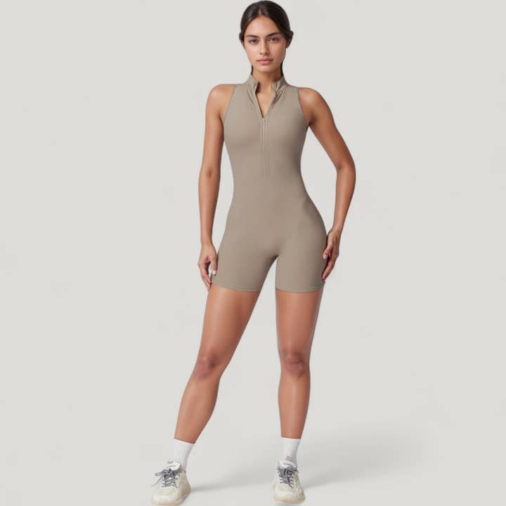 Active by Anna-Kaci – wholesale Unitard – Women′s – Sleeveless Zip Front Activewear Romper with Open Back and Co1