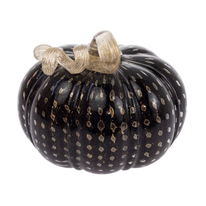6.75" Dia. Black & Gold Glass Pumpkin Fall Autumn Décor for wholesale by Boston International