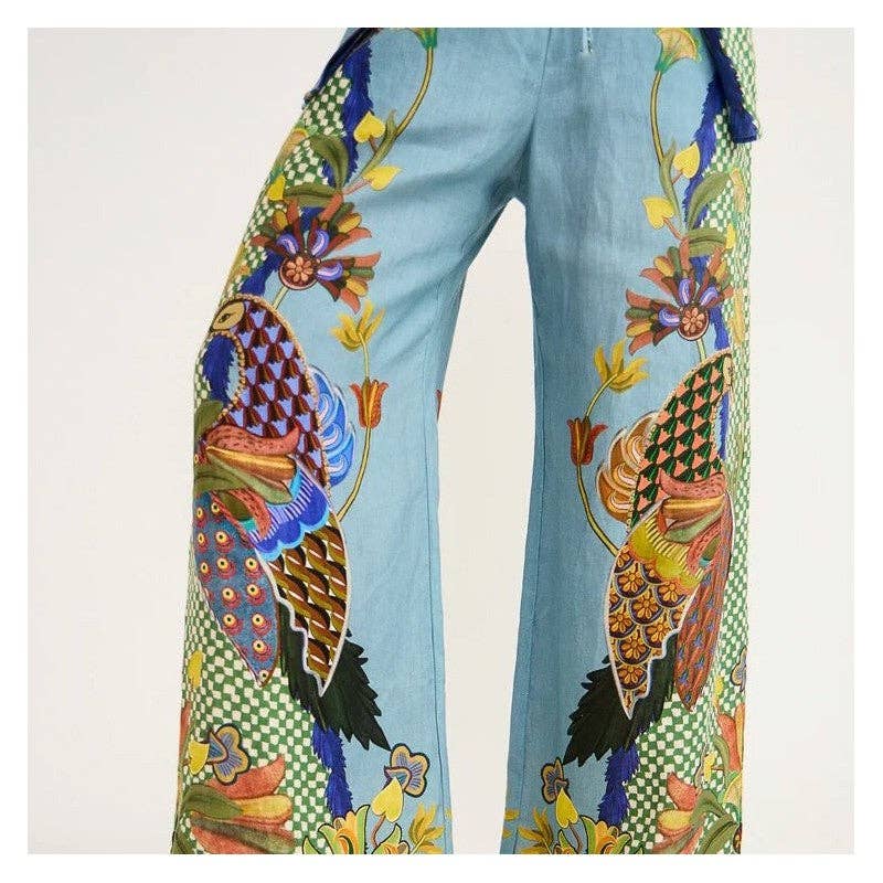 BLAU Modisches Set mit bedrucktem Langarmoberteil und langer Hose für den Großhandel auf Faire5