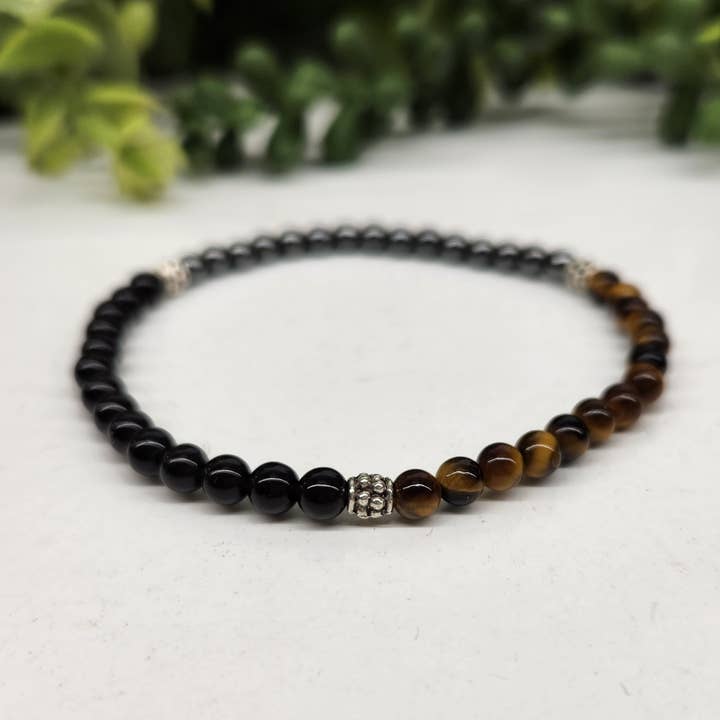 Meraki Gemstones - Wholesale Beaded Bracelet - TRIPLE PROTECTION - Hematite/Tiger Eye/Black Obsidian 4MM