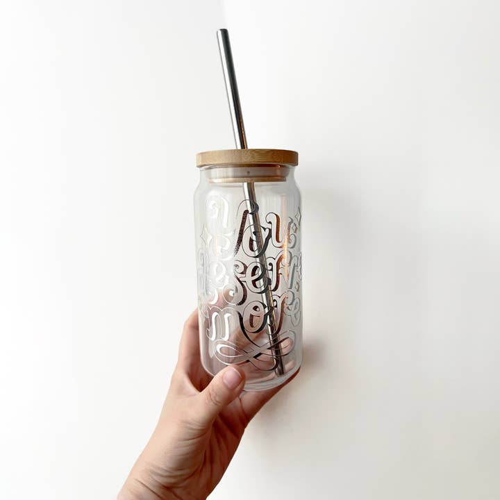 You Deserve More 20 oz. CAN GLASS WITH BAMBOO LID & STRAW for wholesale by Coffee Cups & Curiosities