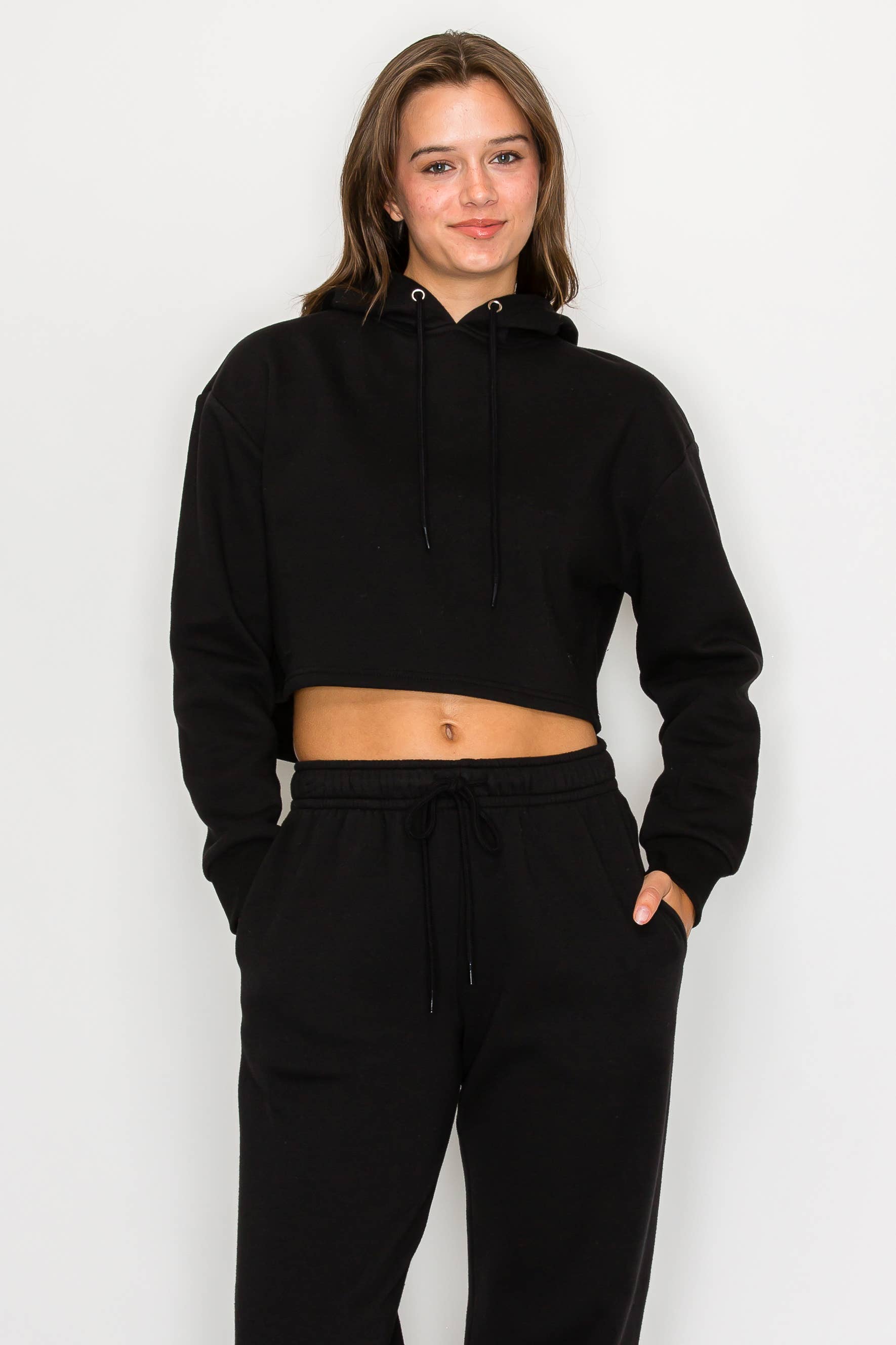 Color 5 - Wholesale Hoodie - Women's - Solid color fleece lined crop pull over hoodie jacket 0