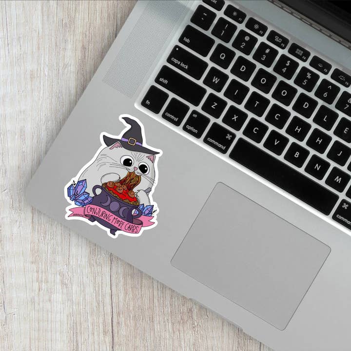 DoodleWitch - Wholesale Sticker - Cat Eating Pasta Sticker, Witchy Cat Sticker, Carb Sticker3