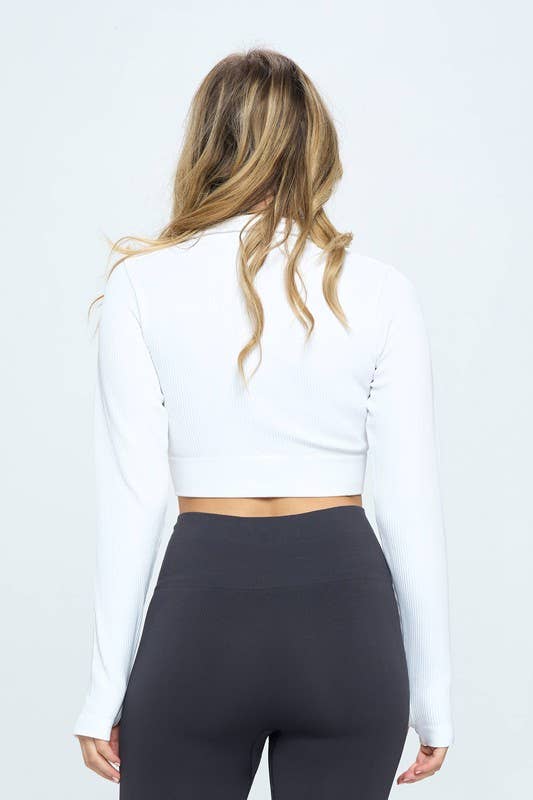 otos active - Vendita all'ingrosso Maglia sportiva - Donna - Top sportivo corto senza cuciture con mezza zip con fori per i pollici11