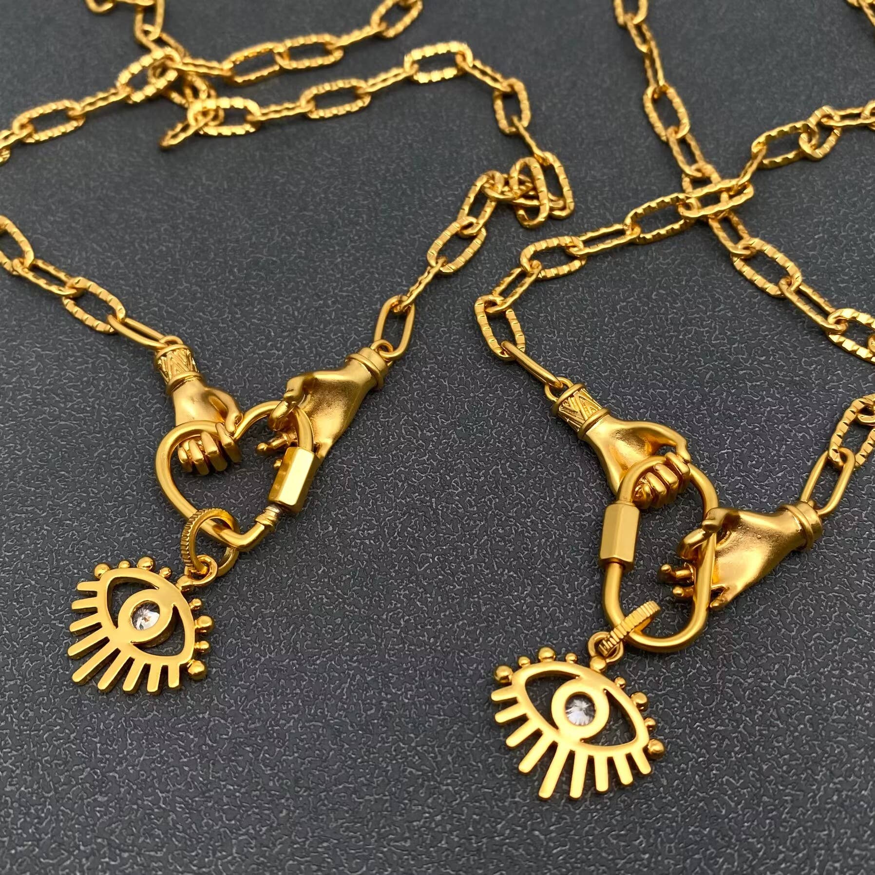 Mio Queena - Wholesale Pendant/Charm Necklace - Holding the Evil Eye Charm 18K Gold Plated Necklace3