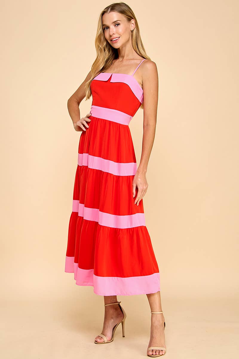TCEC - Wholesale Dress - Women's - CD05197-Tiered Midi Dress with Alternating Contrast Stripes4