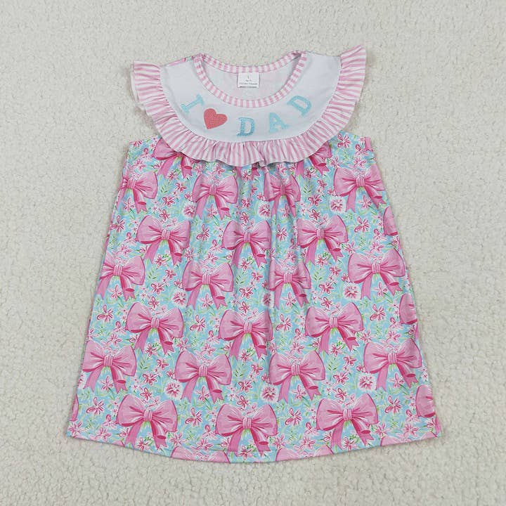 Robes roses à broderie pour bébés filles "J'aime papa" avec nœuds floraux longueur genou pour la vente par Aier Wholesale