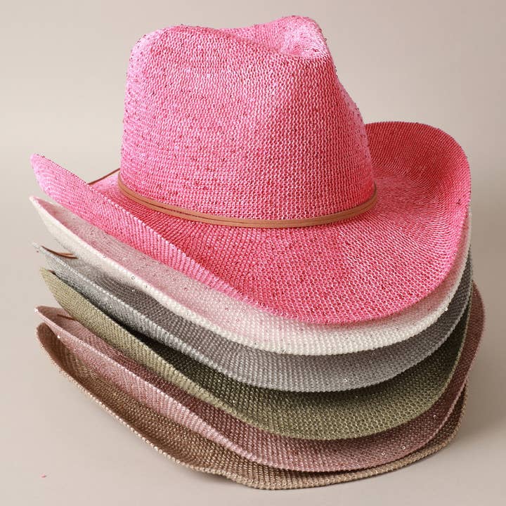 Fashion City - Wholesale Cowboy Hat - Women's - Sequin Cowboy Hat with Suede String