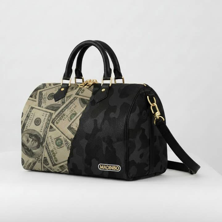 BAULETTO MADINBO - MADE IN ITALY - MIT DOLLAR- UND CAMOUFLAGE-DRUCK für den Großhandel von MADINBO