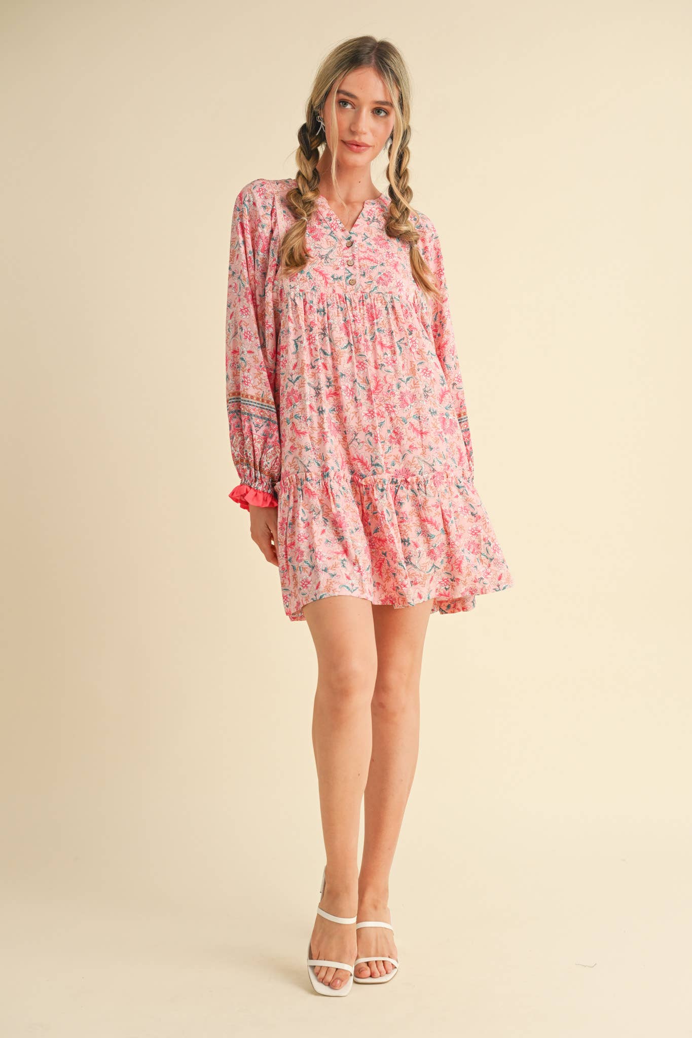 &MERCI - Wholesale Dress - Women's - EXCLUSIVE PRINT PUFF SLEEVE TIERED BABYDOLL DRESS MDR349016