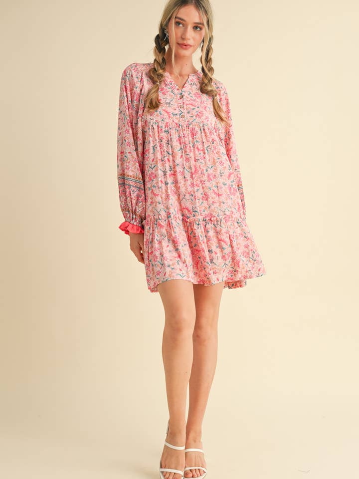 &MERCI - Wholesale Dress - Women's - EXCLUSIVE PRINT PUFF SLEEVE TIERED BABYDOLL DRESS MDR349016