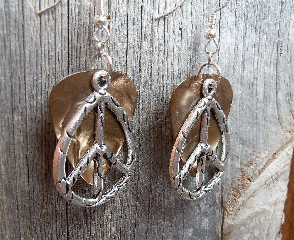 Simply Raevyn - Wholesale Dangle Earrings - Large Oval Peace Sign Charm Guitar Pick Earrings3