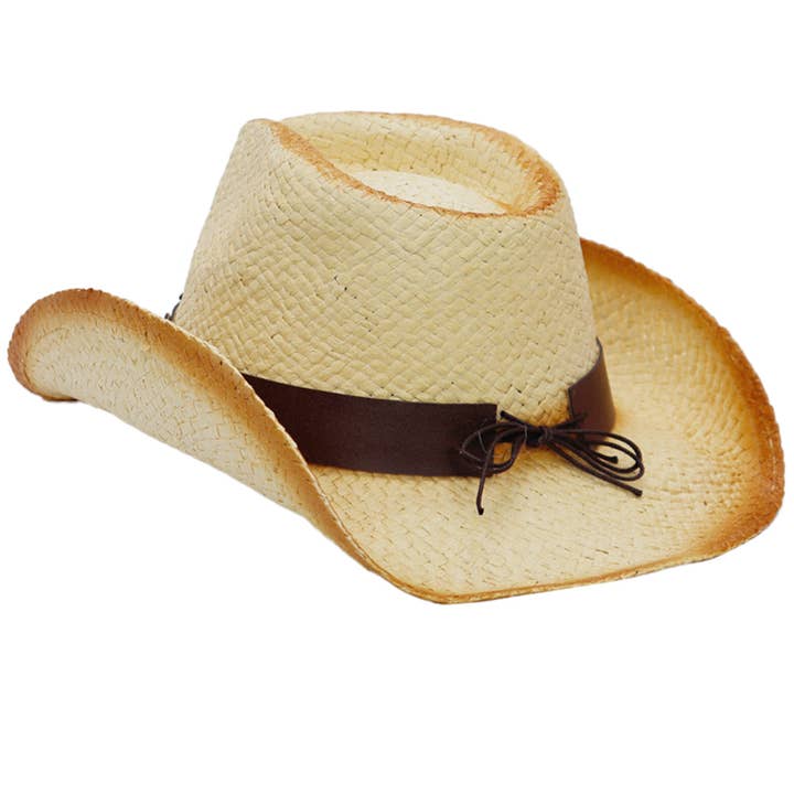 Cap Zone - Wholesale Cowboy Hat - Unisex - Longhorn Belt Vintage Ombre Burnt Paper Straw Cowboy Hat