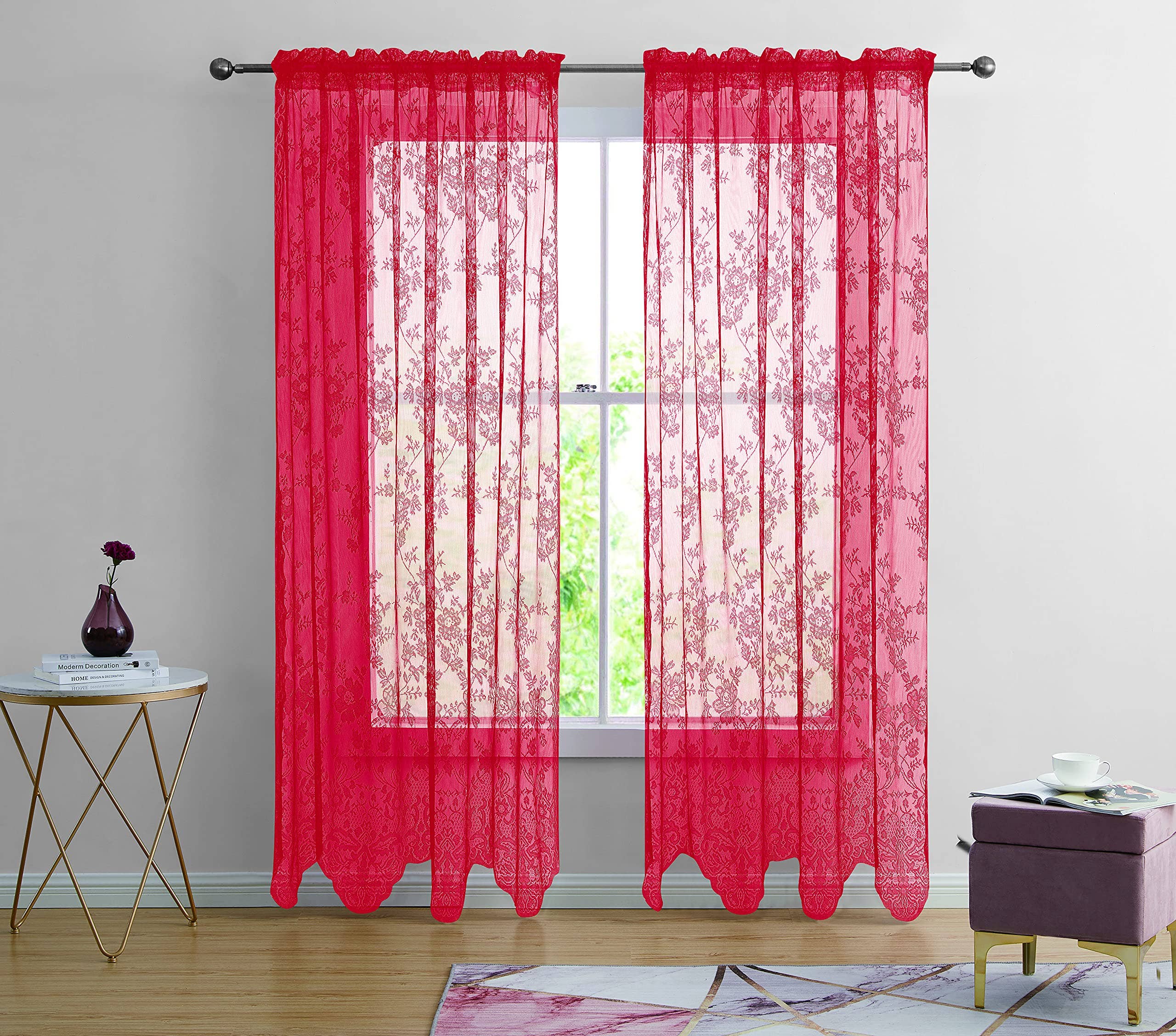 Jenin Home Furnishing Inc - Wholesale Curtain - 2pc Alison Sheer Flower Floral Lace Rod Pocket Curtain Panel10