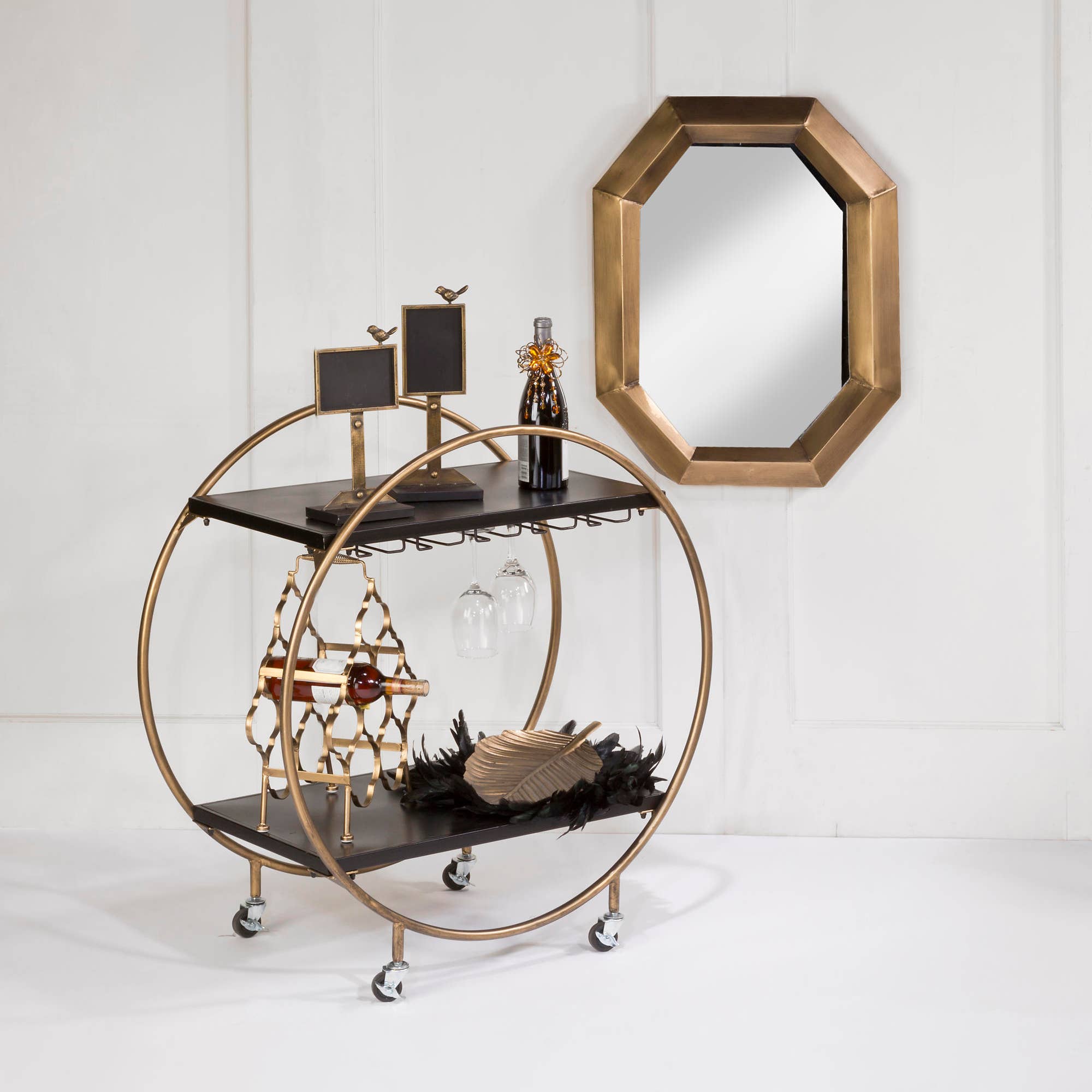 Tripar International - Wholesale Bar Cart - Metal Retro Rolling Bar - Gold with Black1