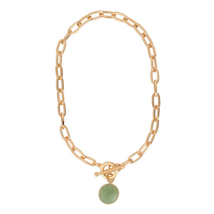 Cadena gruesa con clip de papel y collar en forma de gota verde para venta al por mayor de Knight & Day Jewellery