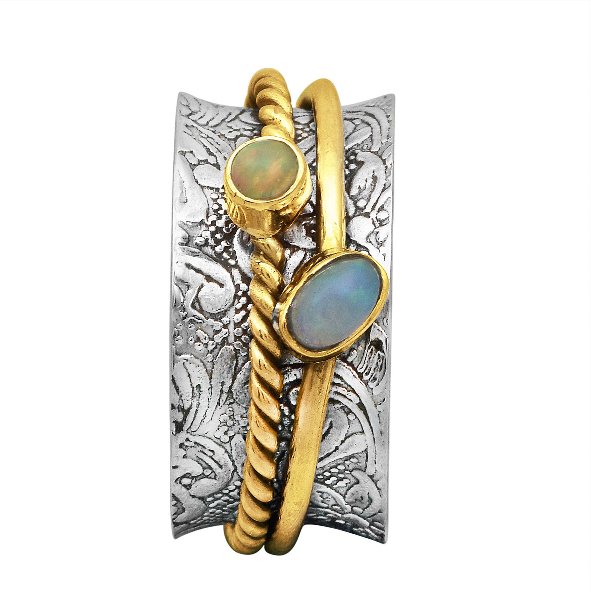 Star Joya - Wholesale Band/Stacked Ring - 925 Silver Opal Spinner Ring Fidget Band for Meditation1